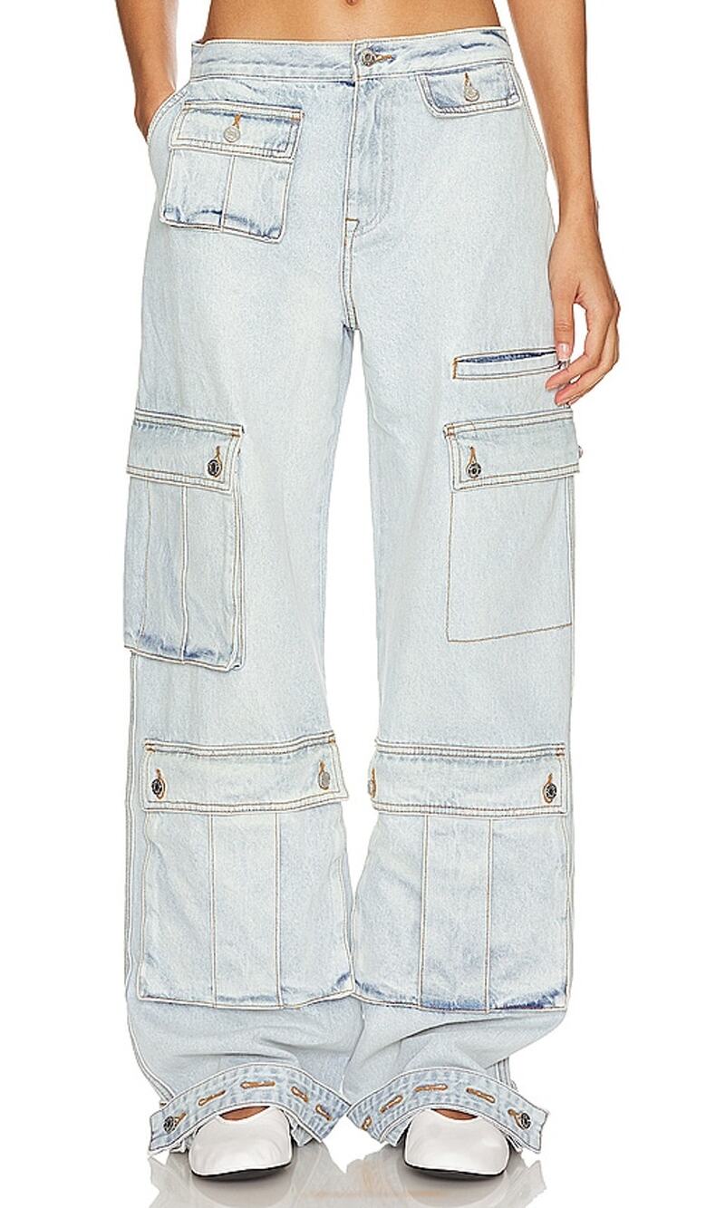 Grlfrnd Utility Blue Lara Cargo Denim Jeans Size 26